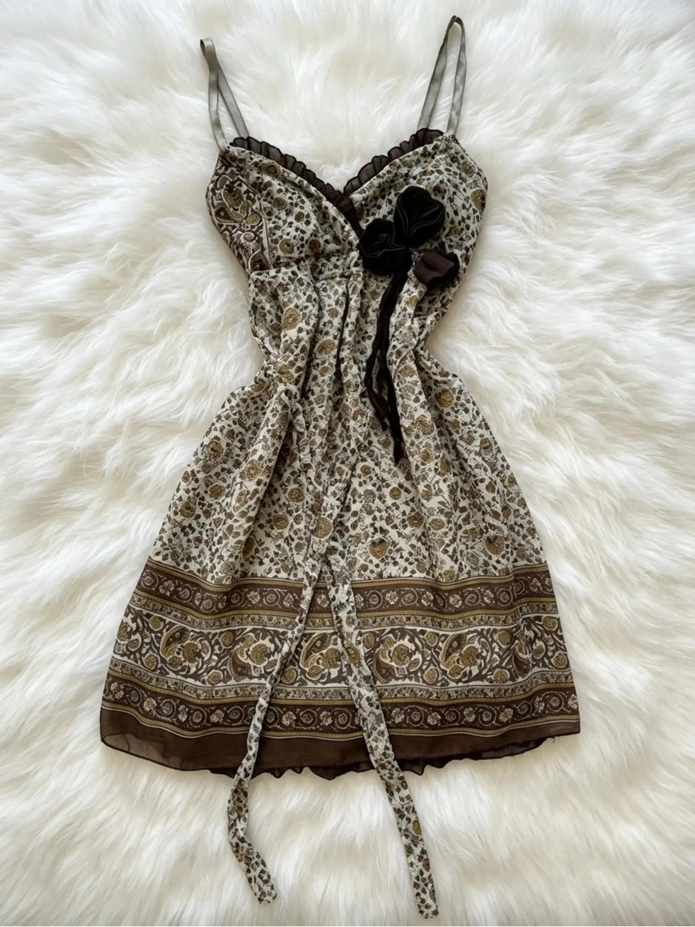 Y2K Vintage Fairy Floral Slip Dress Brown Boho Cottagecore Indie 90s